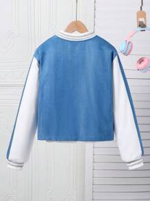 SHEIN Tween Girl Denim Patchwork Casual Jacket - Multicolor - View 2