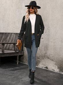 EMERY ROSE Women's Solid Color Long Sleeve Casual Cable Knit Jacket, Fall & Winter