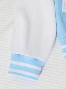 Tween Girls' Casual Cartoon Letter Print Long Sleeve Baseball Jacket, Spring Autumn - Blue - View 3