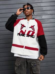 PAVTROS Manfinity Streetrush Men's Casual Color Blocking Letter Print Jacket, Autumn Winter - Multicolor - View 4