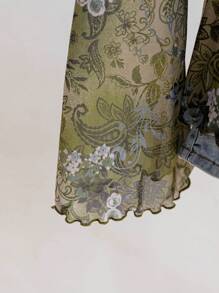 Soleia 女士蝴蝶结带印花喇叭袖超长短款上衣，适合海滩乡村音乐节度假 - 彩色 - 查看 7