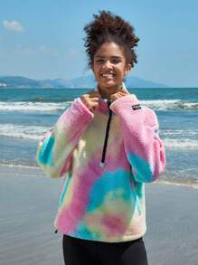 In My Nature Tie Dye Half Zip Outdoor Turtleneck Fleece Sweatshirt - Multicolor - View 3