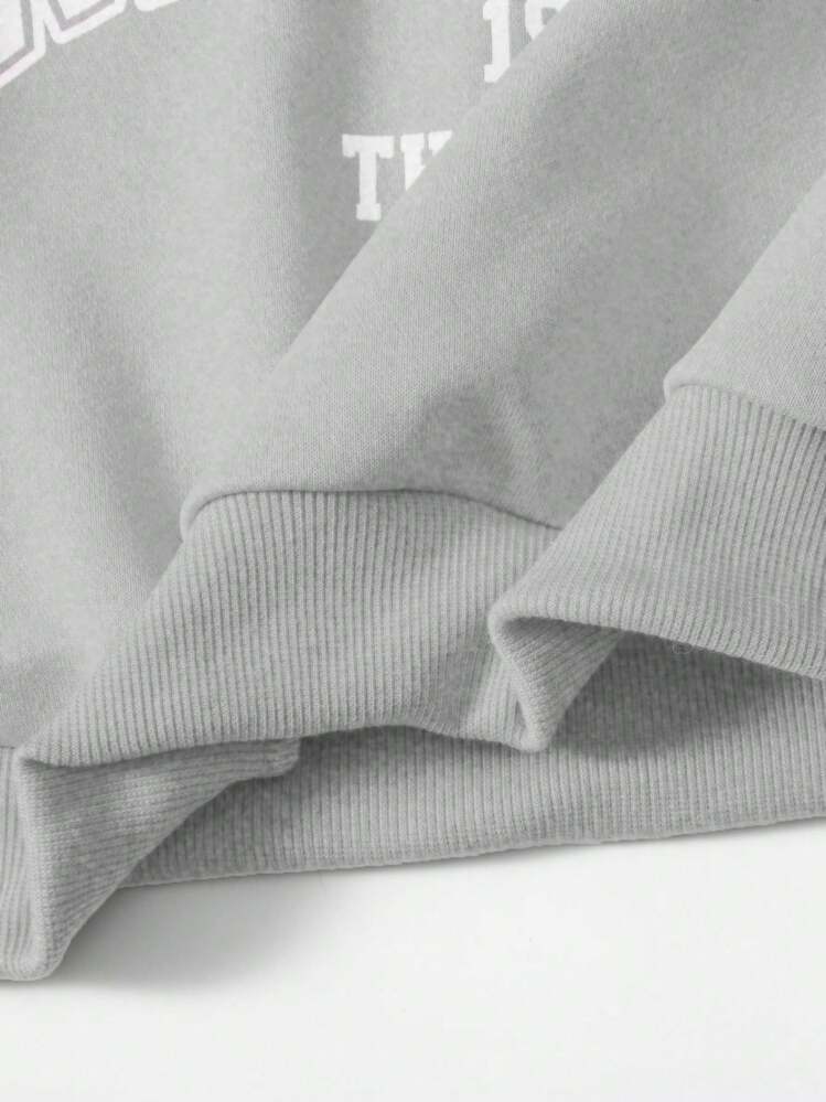 SHEIN Explorewe 2 件套青少年女孩休闲街头风露肩运动衫和运动裤套装 - 灰色 - 查看 7