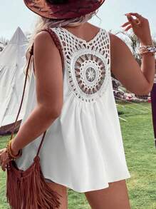 SHEIN Holidaya Plus Contrast Guipure Lace Tank Top - White - View 1