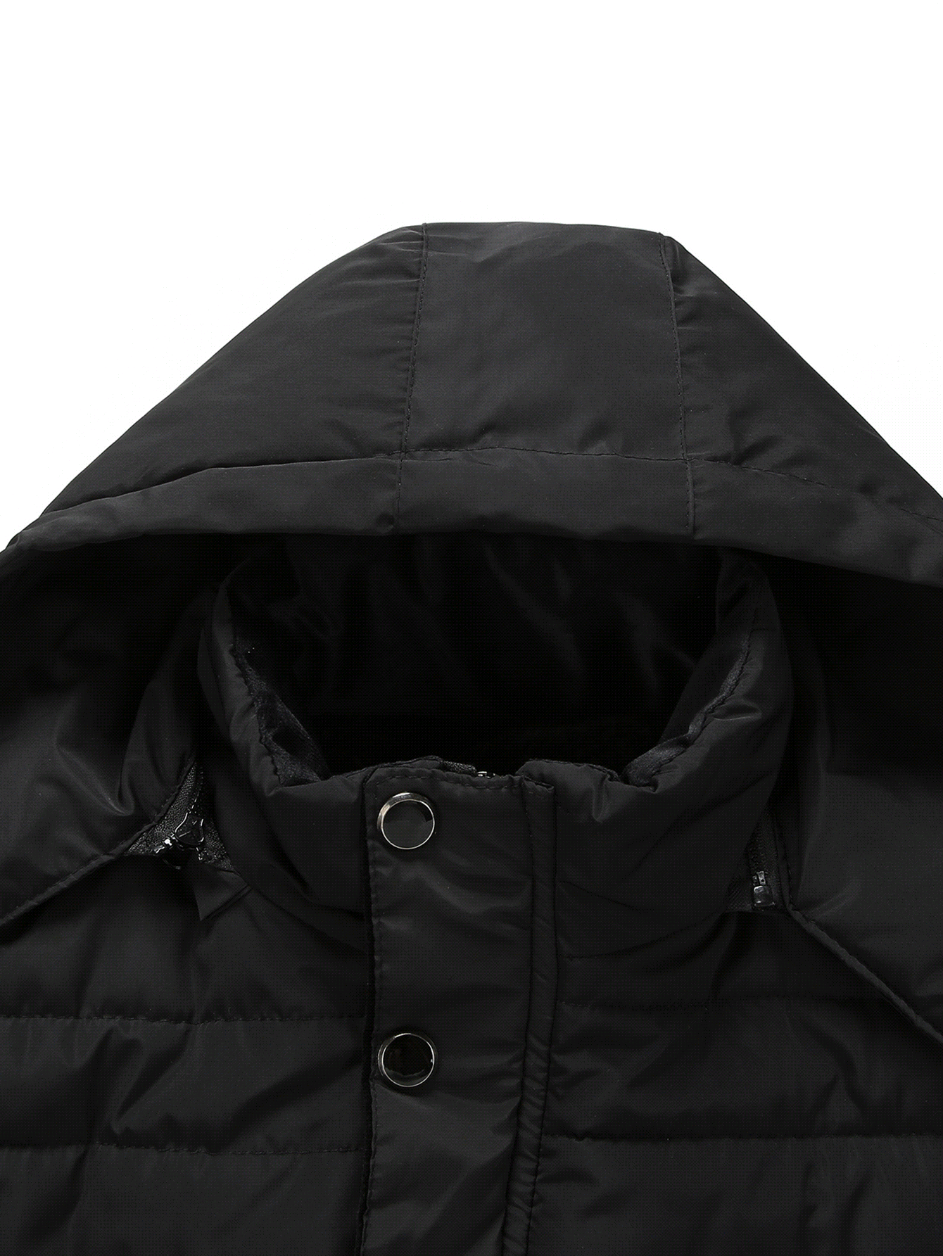 Manfinity Homme Men's Solid Color Hooded Collar Long Sleeve Warm Padded Coat, Autumn/Winter - Black - View 5