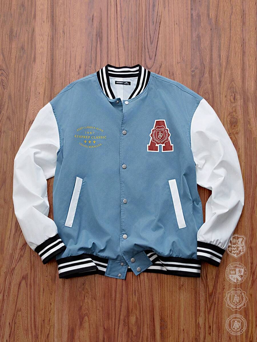 Manfinity VCAY Men's Loose Woven Patchwork Long Sleeve Jacket, For Fall Winter - Multicolor - View 1