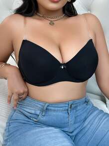 1 pieza Sujetador negro sin espalda y sin tirantes de moda minimalista, talla grande