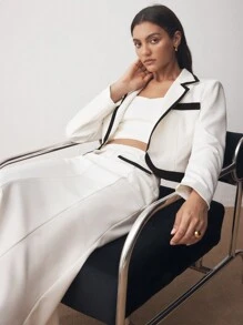 BizChic Black & White Color Block Waist Fitted Mermaid Skirt Suit, Christmas & New Year Outfit, - Black and White - View 8