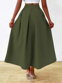 SHEIN Clasi Falda plisada y acampanada de cintura alta para mujer, conjunto de vestir de verano maxi