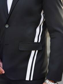 Manfinity Mode Blazer de manga larga con contraste de color a rayas blancas y negras para hombres - Negro - Ver 7