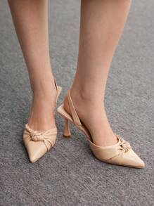SheIn BIZ Damen Spitzer Nude High-Heeled Pumps - Aprikosenfarben - Übersicht 4