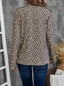 SHEIN LUNE Women's Leopard Print Button Front Casual Jacket, Long Sleeve - Multicolor - View 2