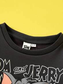 TOM & JERRY X SHEIN Young Boy Casual Loose Fit Cartoon And English Letter Graphic Sweatshirt, Grey, Spring/Autumn - Dark Grey - View 10