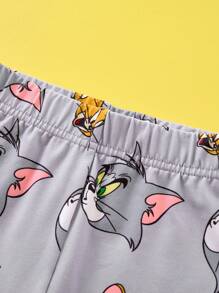 TOM & JERRY X SHEIN Young Boy Cartoon Allover Print Snug Fit Sleepwear Set - Long Sleeve Top & Pants