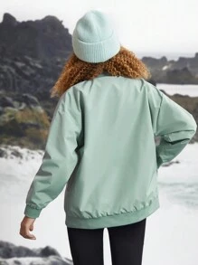 SHEIN Sports Chaqueta deportiva simple de manga larga con cremallera frontal lisa, de uso casual diario - verde menta - Ver 9