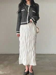 DAZY 女式撞色开衫，秋季女装 - 灰色 - 查看 2