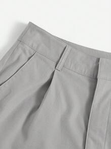 SHEIN Essnce 女士纯色休闲编织短裤 - 淺灰色 - 查看 4