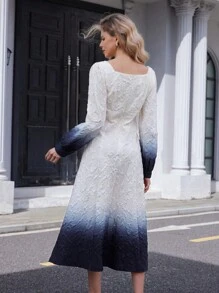 Chiquease Elegant Vintage Embossed Ombre Fitted Waist Long Sleeve Dress Fall Cloth For Women - Multicolor - View 2