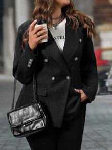 Flirla Plus Size Tweed Elegant Button-Up Blazer