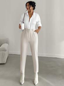 EURMUSE Solid Fold Ruched Suit Pants - Apricot - View 5