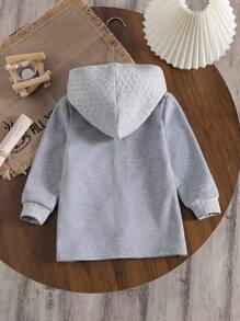 1 pieza Cárdigan de punto gris con capucha y parches casual para niñas pequeñas, adecuado para uso diario y combinación con conjuntos familiares
