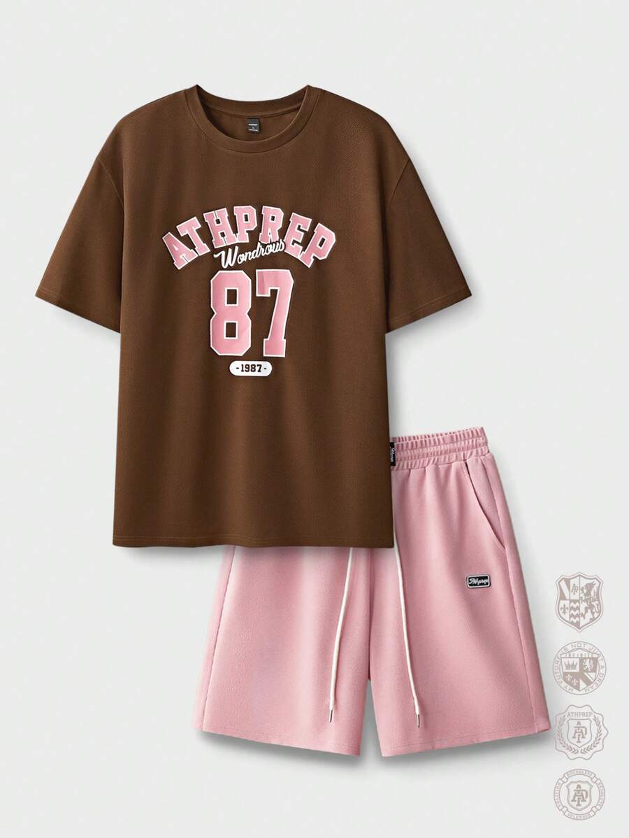 Manfinity VCAY Bộ áo thun tay ngắn cổ tròn vừa vặn cho nam có in đồ họa tiếng Anh, thích hợp cho mùa hè, tựu trường - Nhiều màu - Xem 1