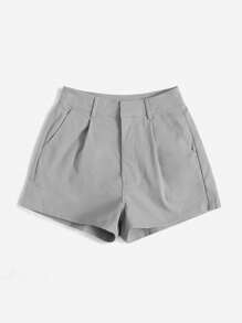 SHEIN Essnce 女士纯色休闲编织短裤 - 淺灰色 - 查看 3