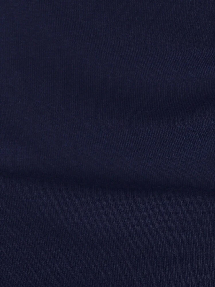 Manfinity Homme Camisa polo de unicolor de manga corta de moda para hombres - Azul Marino - Añade 3