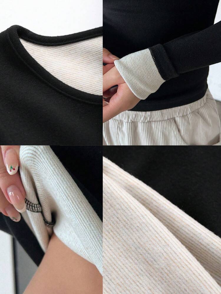 Women's Warm Thermal Lined Tight Fitting Crew Neck T-Shirt, Fall Tee Long Sleeve Women Tops,Thermal Lined