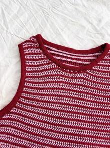 Soleia Camiseta de punto básica rosa con rayas y tela de punto acanalado para mujer con estilo de vacaciones