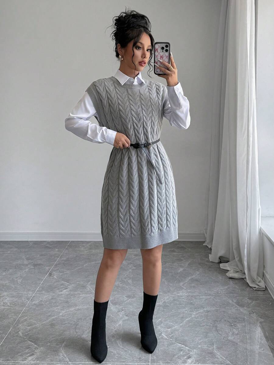 Selianne Women's Solid Color Simple Sleeveless Knit Sweater Dress - Grey - View 1