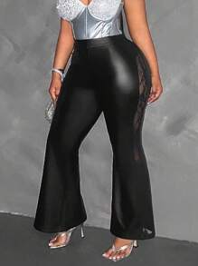 Maweii Plus Size Fashion Lace Patchwork Flare Pants Fall Cloth For Women - Black - View 1