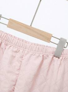 2 Stücke Mädchen Pink einfarbiges Lässig Loungewear Set mit Spitzenbesatz, Langarm - Pink - Übersicht 5
