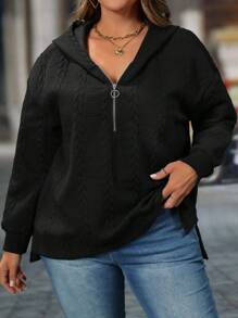 SHEIN LUNE Áo nỉ dài tay cổ bẻ dáng lửng màu trơn dành cho nữ cỡ lớn, kiểu dáng thường ngày, thích hợp mặc mùa thu/đông. - Xám - Xem 1