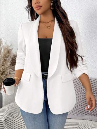 SHEIN LUNE Blazer casual minimalista de talla grande con cuello de chal, manga de longitud media, bolsillo falso, de unicolor para otoño/invierno