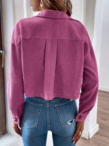 SHEIN LUNE Solid Color Casual Crop Jacket, Spring/Fall - Hot Pink - View 2