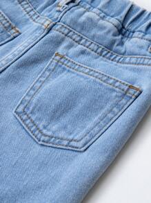 Infant Girls' Simple Versatile Pink Bowknot Washed Light Blue Denim Wide Leg Pants - Light Wash - View 5