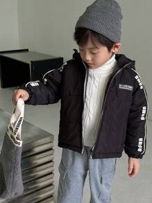 SHEIN Young Boy Korean Style Warm Padded Coat For Autumn/Winter Season - Black - View 4