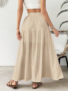 SHEIN VCAY Women's Solid Color Skirt, Casual Vacation Style - Khaki - View 2