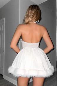 Sweetina Váy Y2k Quần áo Đầm dự tiệc Đầm bán trang trọng Đầm gợi cảm Đầm trắng Đầm thời Phục hưng Cúp rỗng Kim loại Phụ trợ Trang trí Lông vá ô Váy viền - trắng - Xem 8