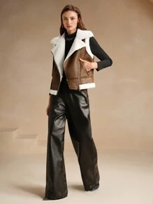 Anewsta Casual Fluffy Trim Vest Jacket, Versatile For Fall/Winter - Brown - View 6