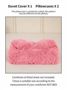 三件套纯色蓬松床上用品，包含一个被套和两个枕套，适用于卧室、客房，尺寸可选：特大号、大号、标准双人床、单人床，圣诞礼物 - 粉色 - 查看 4