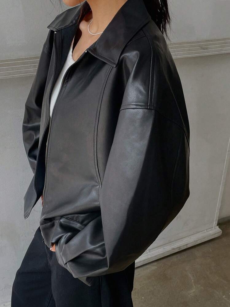 DAZY ターンダウンカラー ジップアップ ルーズ カジュアル BFスタイル