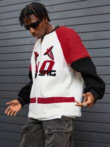 PAVTROS Manfinity Streetrush Men's Casual Color Blocking Letter Print Jacket, Autumn Winter - Multicolor - View 5