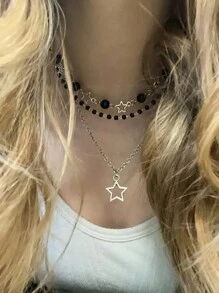 ROMWE Bộ 3 dây chuyền mặt hạt cườm hình ngôi sao phong cách Gothic Y2K mùa thu, thích hợp đeo hàng ngày, lễ hội, tiệc tùng, đi học, đi làm, quà tặng ngày lễ tinh tế cho các bé gái tuổi teen, Halloween - Nhiều màu - Xem 2