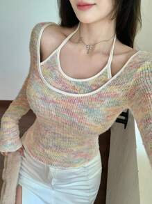 DAZY Women's Spring/Autumn Tie-Up Halter Knit Sweater - Multicolor - View 6