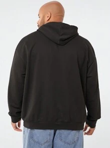 Mainfolk Plus Size Men's Casual Loose Fit Smile Print Knitted Hooded Sweatshirt, Suitable For Autumn And Winter - Black - View 4