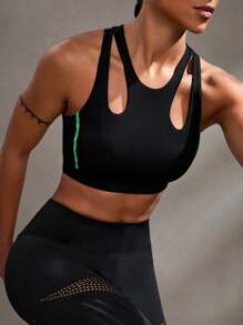 SHEIN Sports Women's Hollow Slim Fit Casual Sports Bra - Black - View 5