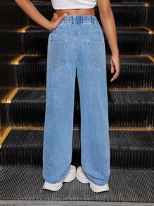 Girls' Washed Denim Casual Soft Print Comfortable Jeans - Light Wash - View 2