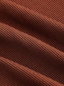 SHEIN MOD 大码时尚开叉设计高腰修身大码喇叭裤 - 棕色 - 查看 4